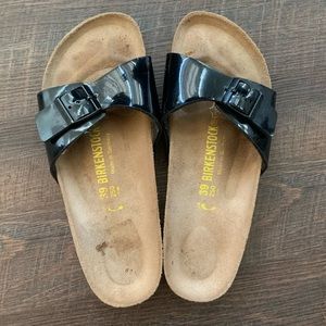 Birkenstock Madrid Birko-Flor Black Patent Leather Sandals Size EU 39